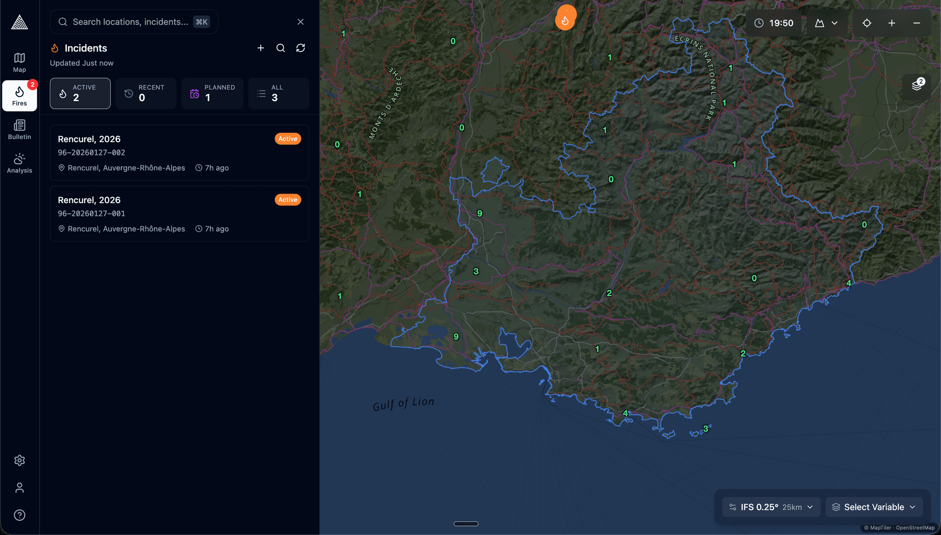 Satellite view of active incident