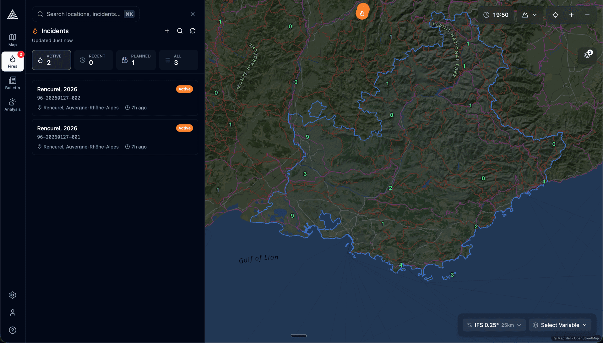 Satellite view of active incident
